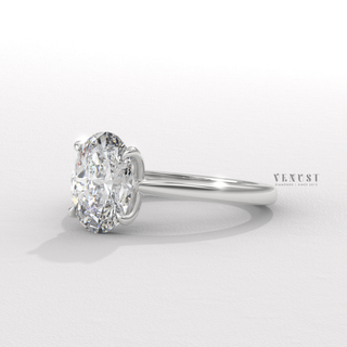 Oval moissanite engagement ring angled view