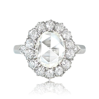 halo moissanite ring oval rose cut front view
