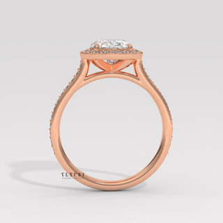 Brilliant Halo Pave Oval Cut Moissanite Engagement Ring sparkle close-up