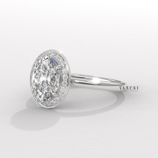 Elegant Halo Solitaire Oval Cut Moissanite Engagement Ring overhead view