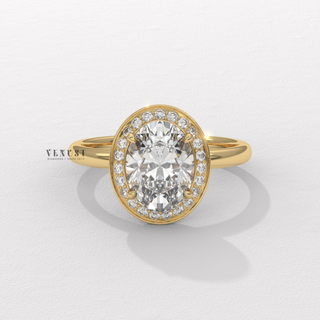 Elegant Halo Solitaire Oval Cut Moissanite Engagement Ring angled view