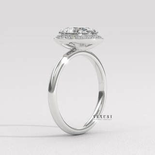 Elegant Halo Solitaire Oval Cut Moissanite Engagement Ring setting detail