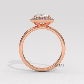 Elegant Halo Solitaire Oval Cut Moissanite Engagement Ring close-up of the centre stone