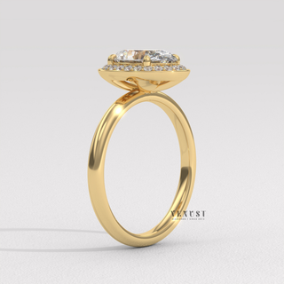 Elegant Halo Solitaire Oval Cut Moissanite Engagement Ring three quarter view