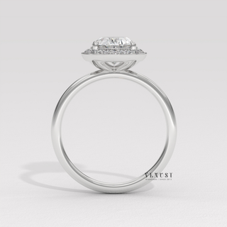 Elegant Halo Solitaire Oval Cut Moissanite Engagement Ring studio view
