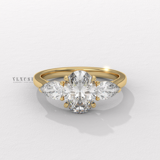 Oval three stone moissanite solitaire ring front view