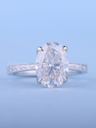2.0CT Oval Moissanite Diamond Cathedral Vintage Style Engagement Rings