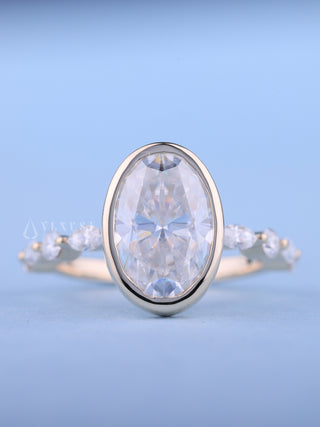 Classic 2.0ct oval pave moissanite ring front view