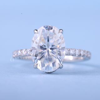 Timeless 2.0ct oval hidden halo moissanite ring front view