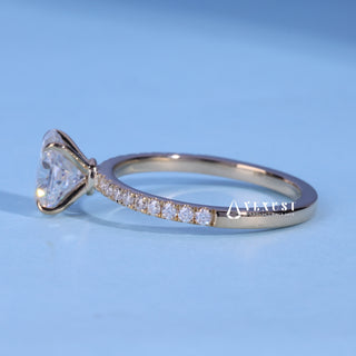 Sparkling 1.0ct oval pave moissanite ring side profile view