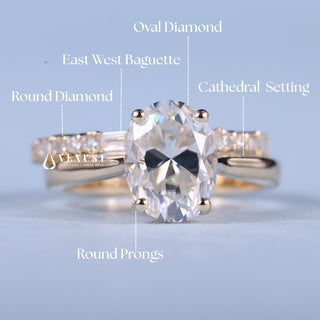 2.0ct Oval Moissanite Diamond Cathedral Engagement Ring With Wedding Band