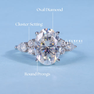 Radiant 2.0ct oval cluster moissanite ring shown on a finger