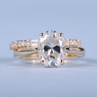 2.0ct Oval Moissanite Diamond Cathedral Engagement Ring With Wedding Band