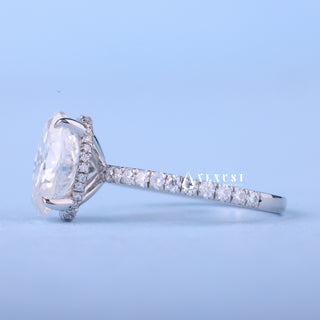 Timeless 2.0ct oval hidden halo moissanite ring side profile view