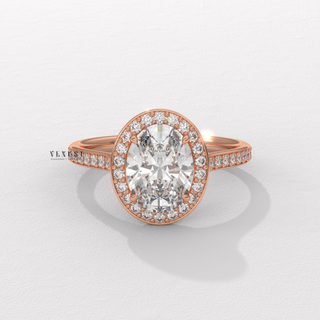 Brilliant Halo Pave Oval Cut Moissanite Engagement Ring angled view