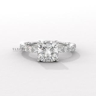 Cushion cut moissanite engagement ring side profile