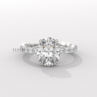 Oval moissanite engagement ring side profile