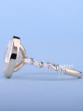 Classic 2.0ct oval pave moissanite ring side profile view