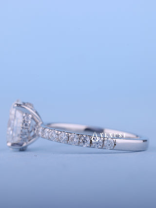 Sparkling 1.50ct oval hidden halo moissanite ring side profile view