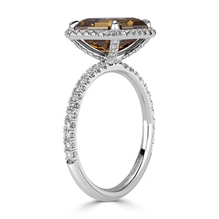 Brown asscher halo pave moissanite bridal ring stone detail view