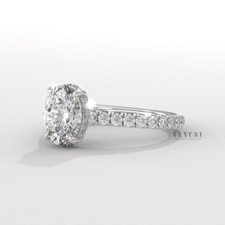 Three quarter pave moissanite engagement ring detail