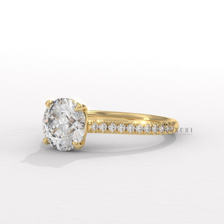 Cathedral round moissanite ring with pave detail