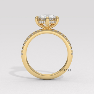 Elegant Pave Pear Cut Moissanite Engagement Ring close-up of the centre stone