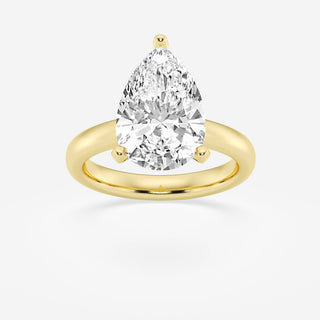Delicate 1.0ct pear solitaire moissanite ring close up of the setting