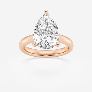 Delicate 1.0ct pear solitaire moissanite ring three quarter angled view