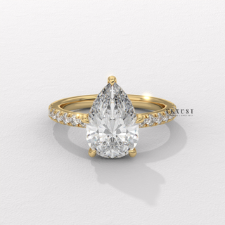 Elegant Pave Pear Cut Moissanite Engagement Ring front view