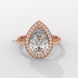 Halo Solitaire Pear Cut Moissanite Engagement Ring front view