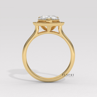 Halo Solitaire Pear Cut Moissanite Engagement Ring sparkle close-up