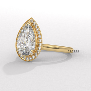 Halo Solitaire Pear Cut Moissanite Engagement Ring band detail
