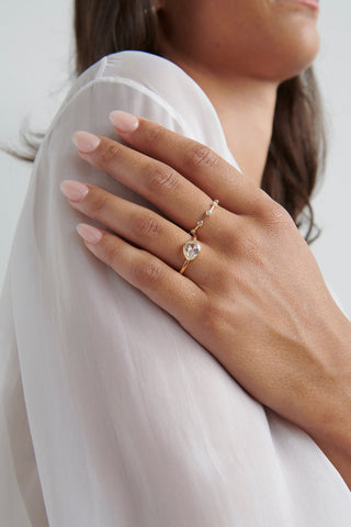 pear moissanite ring modern hand view