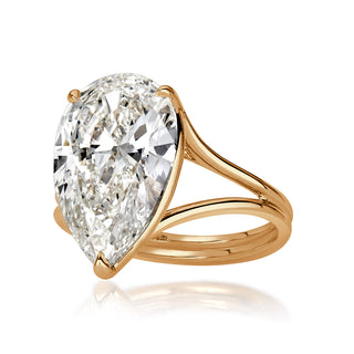Pear moissanite split shank engagement ring side detail view