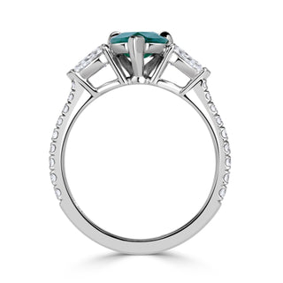 Green pear three stone moissanite engagement ring stone detail view