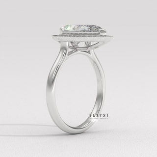 Halo Solitaire Pear Cut Moissanite Engagement Ring setting detail