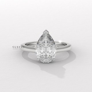 Pear cathedral moissanite engagement ring front view