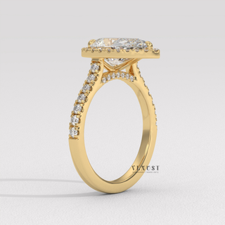 Sparkling Halo Pave Pear Cut Moissanite Engagement Ring three quarter view