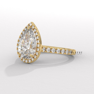 Sparkling Halo Pave Pear Cut Moissanite Engagement Ring band detail