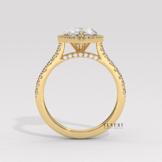 Sparkling Halo Pave Pear Cut Moissanite Engagement Ring sparkle close-up