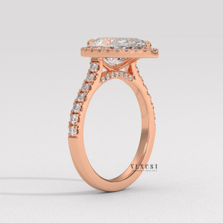 Sparkling Halo Pave Pear Cut Moissanite Engagement Ring top view