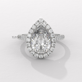 Halo Pave Pear Cut Moissanite Engagement Ring front view