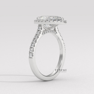 Sparkling Halo Pave Pear Cut Moissanite Engagement Ring setting detail