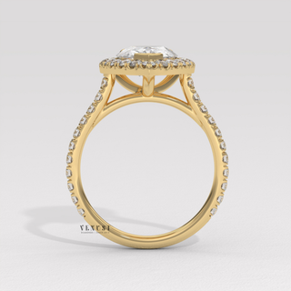 Halo Pave Pear Cut Moissanite Engagement Ring sparkle close-up
