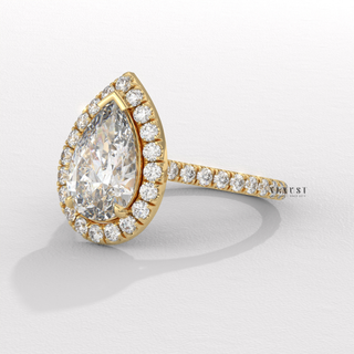 Halo Pave Pear Cut Moissanite Engagement Ring band detail