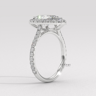 Halo Pave Pear Cut Moissanite Engagement Ring top view