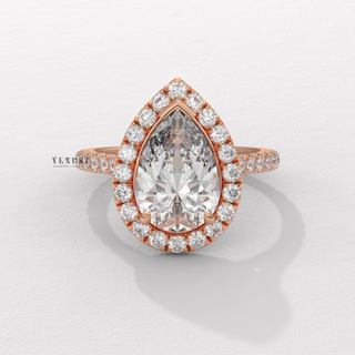 Halo Pave Pear Cut Moissanite Engagement Ring profile view