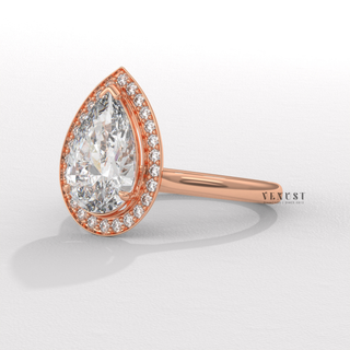 Halo Solitaire Pear Cut Moissanite Engagement Ring side view