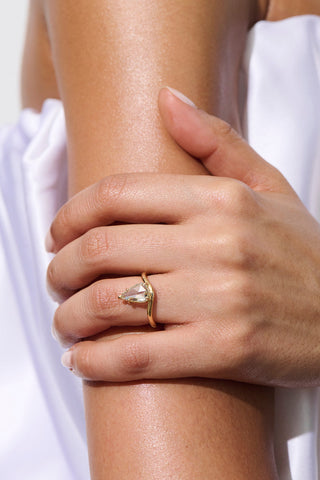 pear moissanite ring romantic hand view